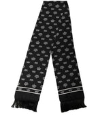 Dolce & Gabbana Black Silk Crown Fringed Neck Shawl Scarf