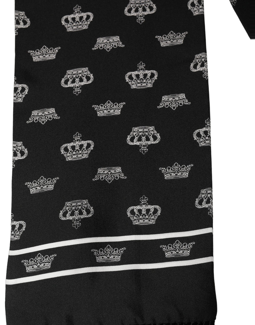 Dolce & Gabbana Black Silk Crown Fringed Neck Shawl Scarf
