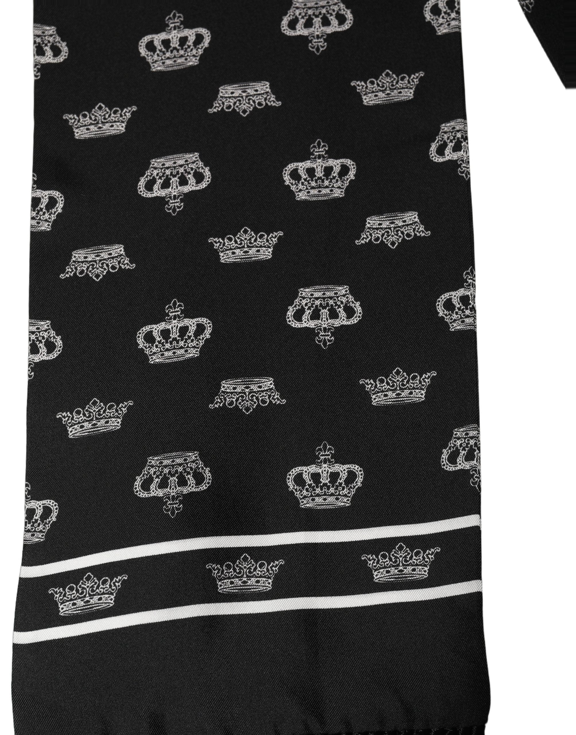 Dolce & Gabbana Black Silk Crown Fringed Neck Shawl Scarf