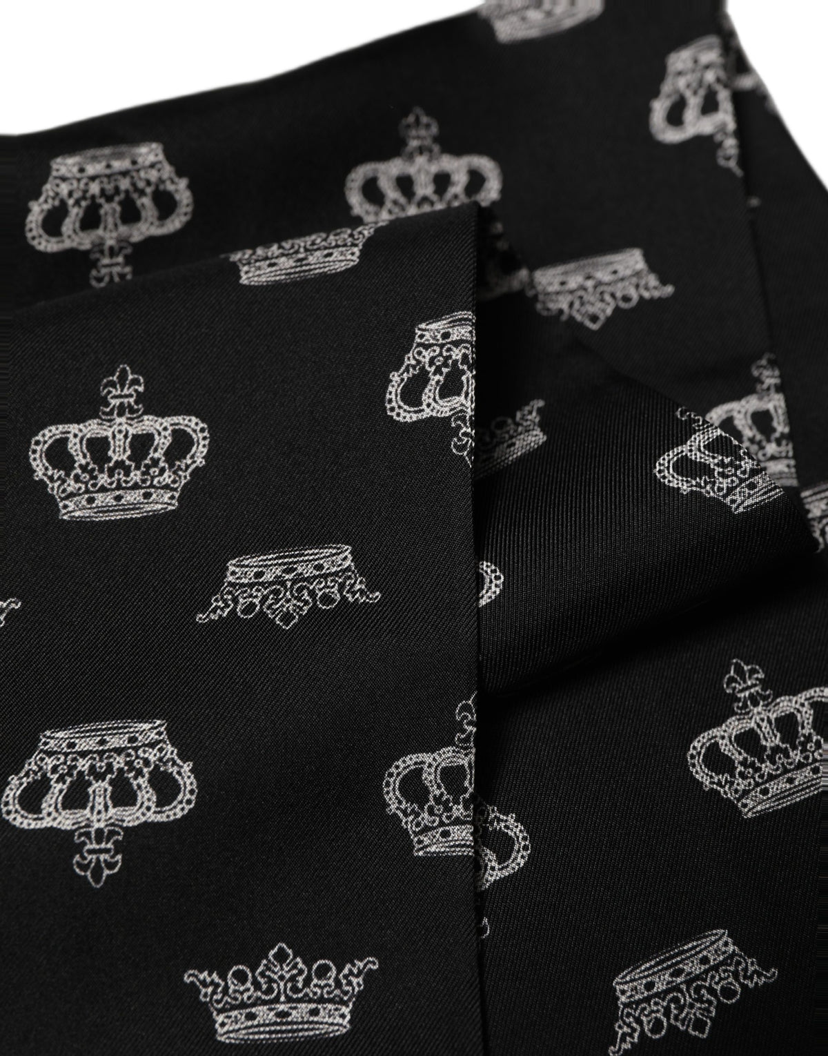 Dolce & Gabbana Black Silk Crown Fringed Neck Shawl Scarf
