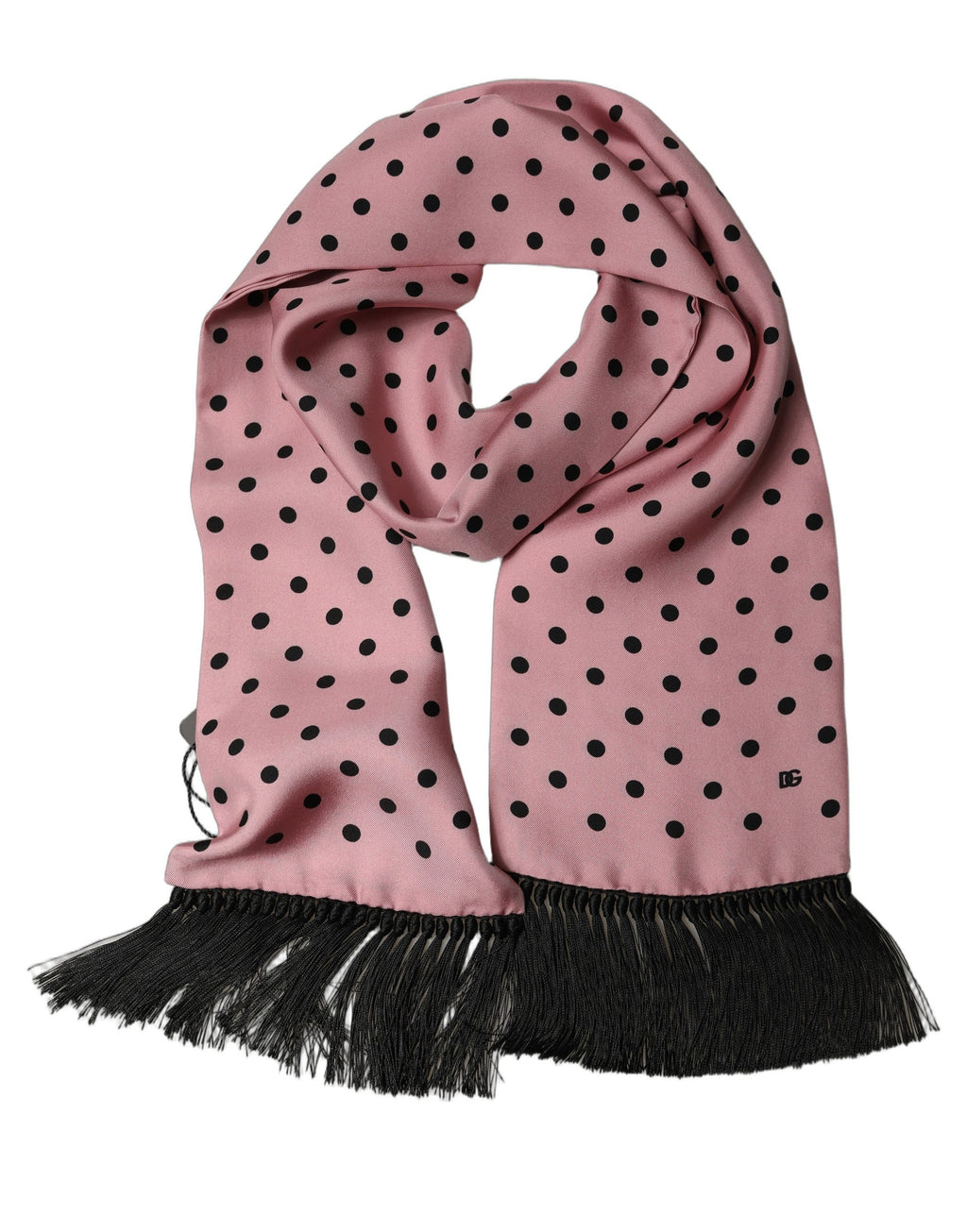Dolce & Gabbana Pink Polka Dot Silk Fringed Lace Stole Scarf
