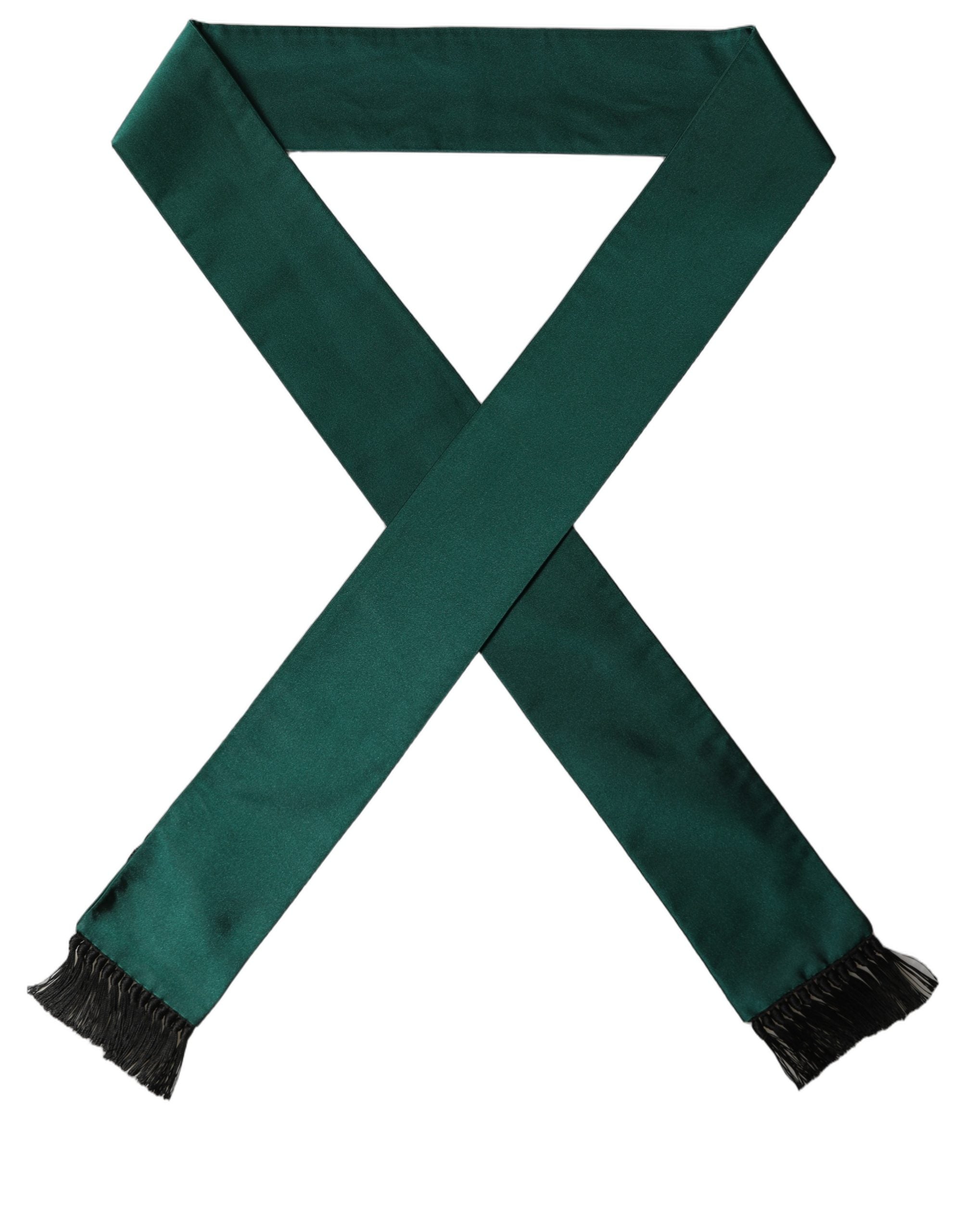 Dolce & Gabbana Men Green Satin Silk Fringed Lace Stole