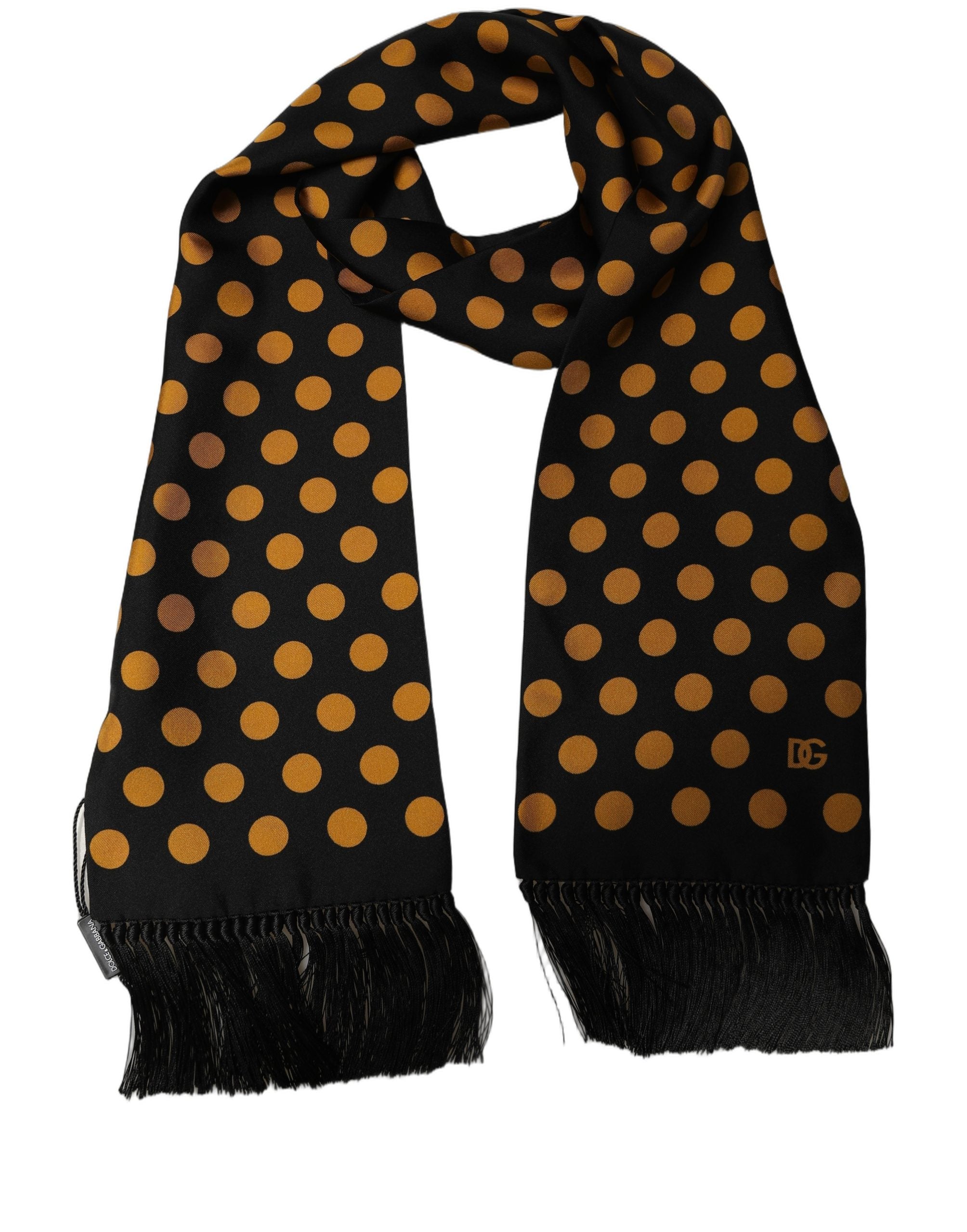 Dolce & Gabbana Men Black Orange Polka Dot Fringed Lace Stole Scarf