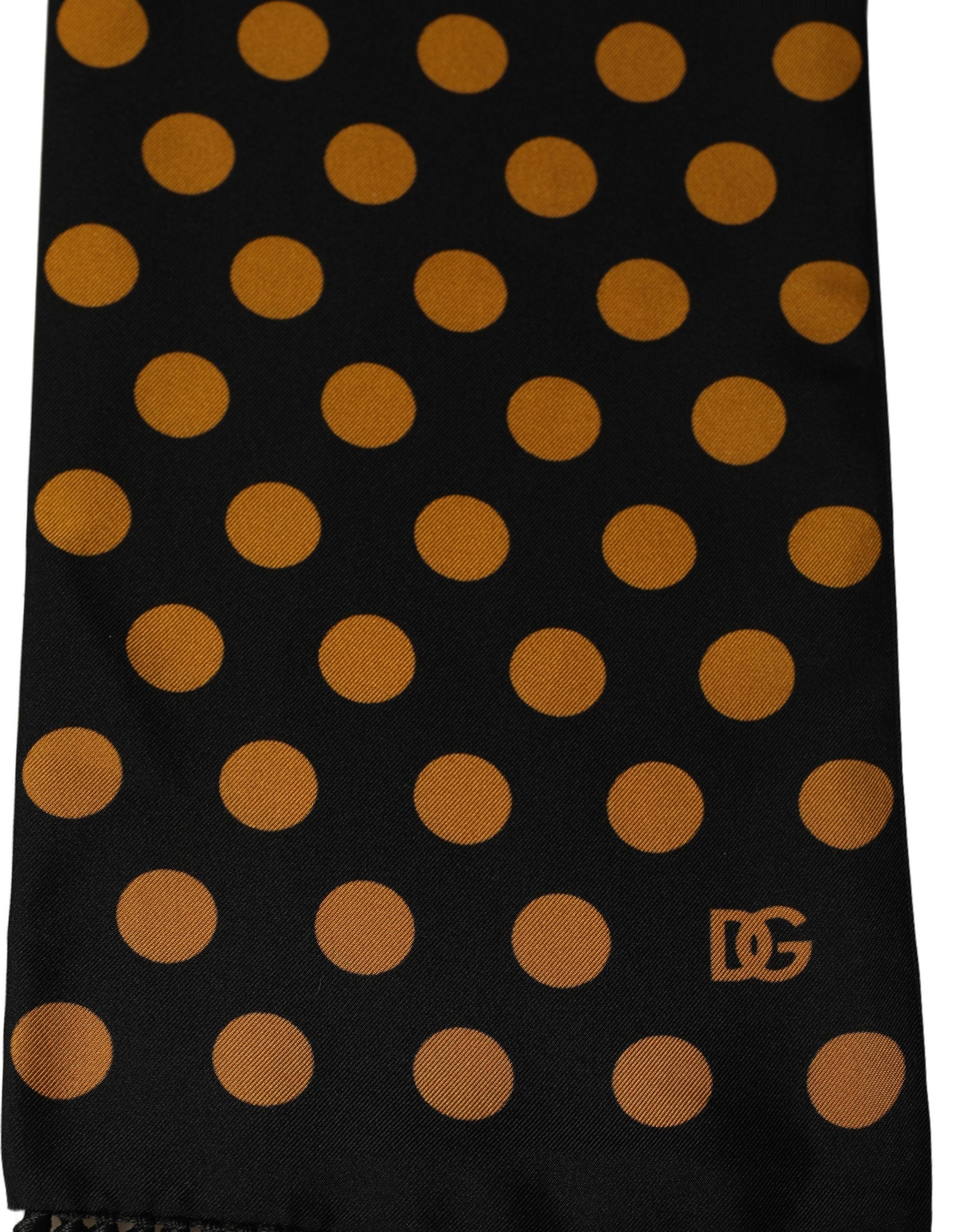 Dolce & Gabbana Men Black Orange Polka Dot Fringed Lace Stole Scarf