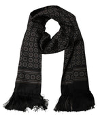 Dolce & Gabbana Black Silk Geometric Fringed Neck Shawl Scarf