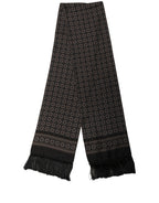 Dolce & Gabbana Black Silk Geometric Fringed Neck Shawl Scarf