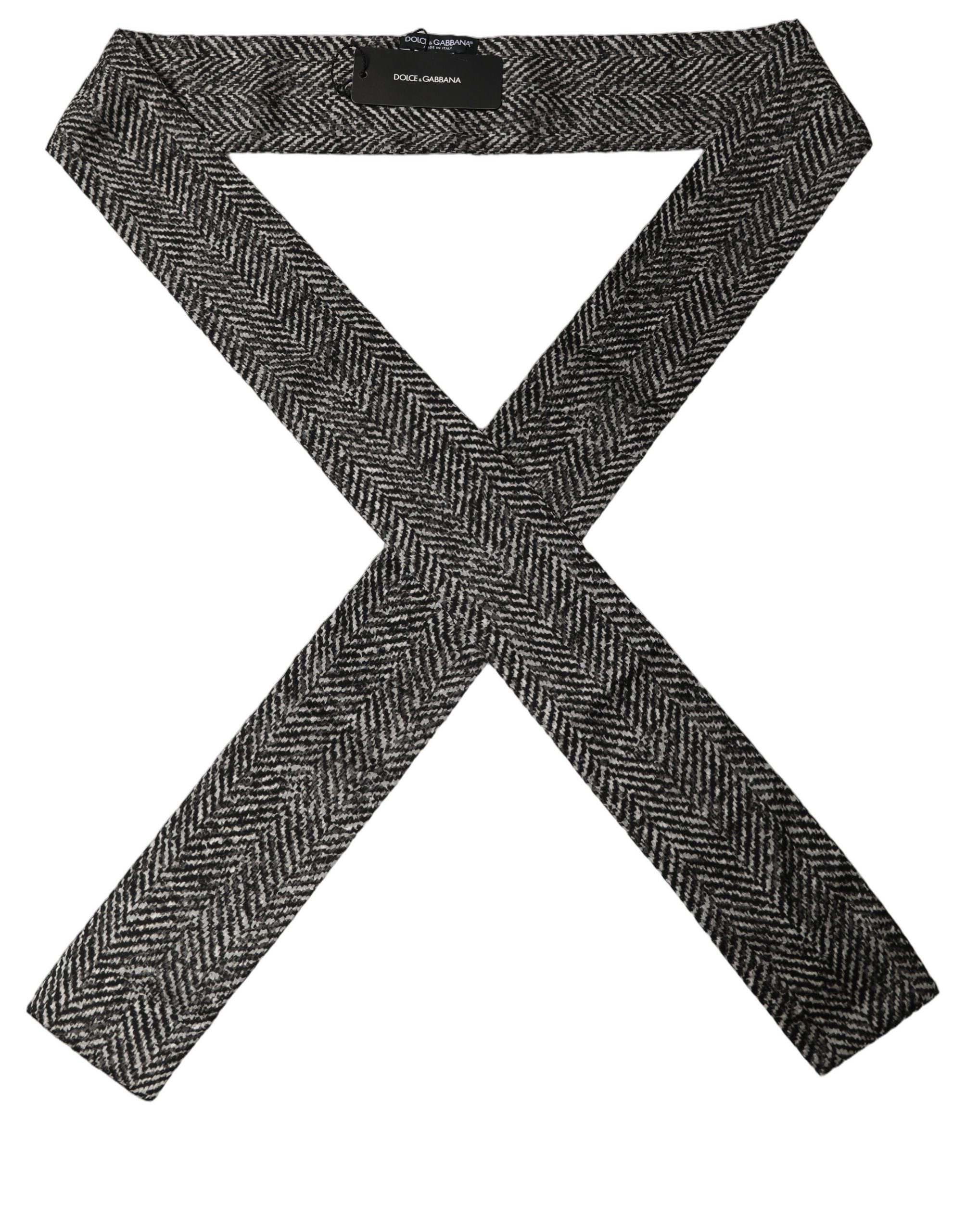 Dolce & Gabbana Black White Herringbone Tweed Shawl Scarf