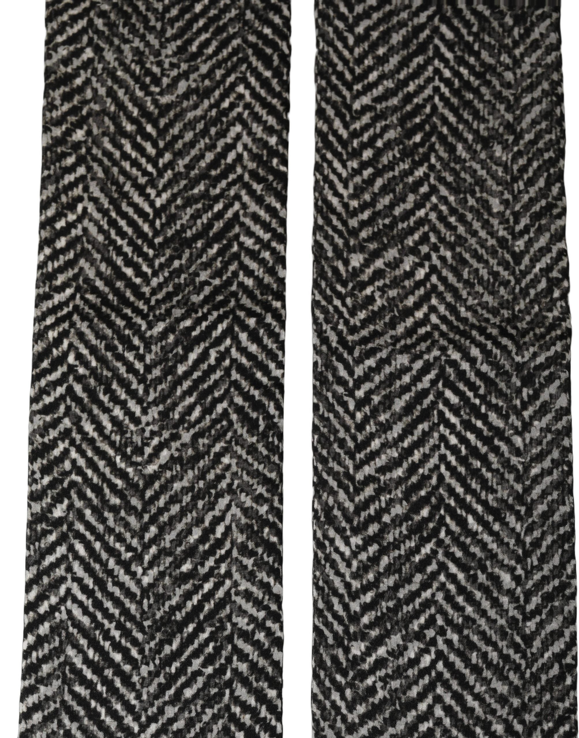Dolce & Gabbana Black White Herringbone Tweed Shawl Scarf