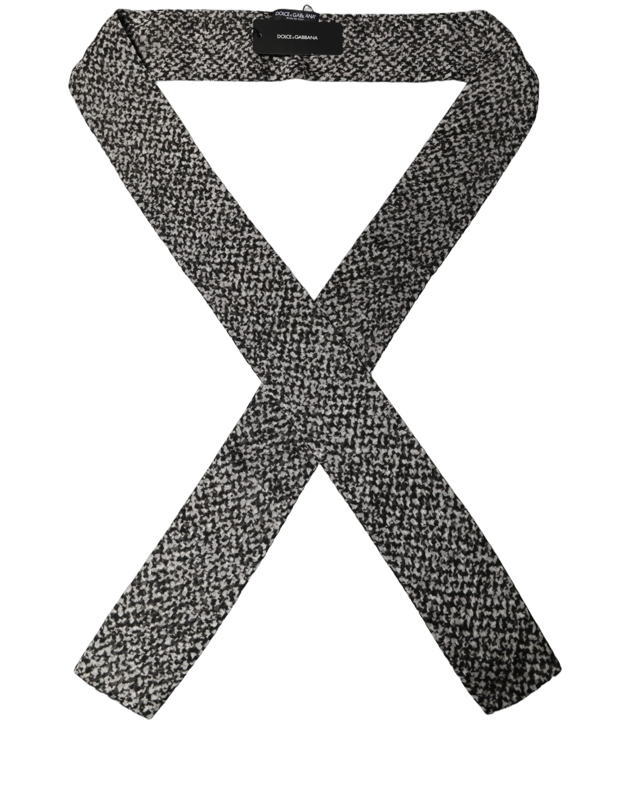 Dolce & Gabbana Black White Herringbone Tweed Shawl Scarf
