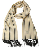 Dolce & Gabbana Beige Silk Striped Fringed Neck Shawl Scarf
