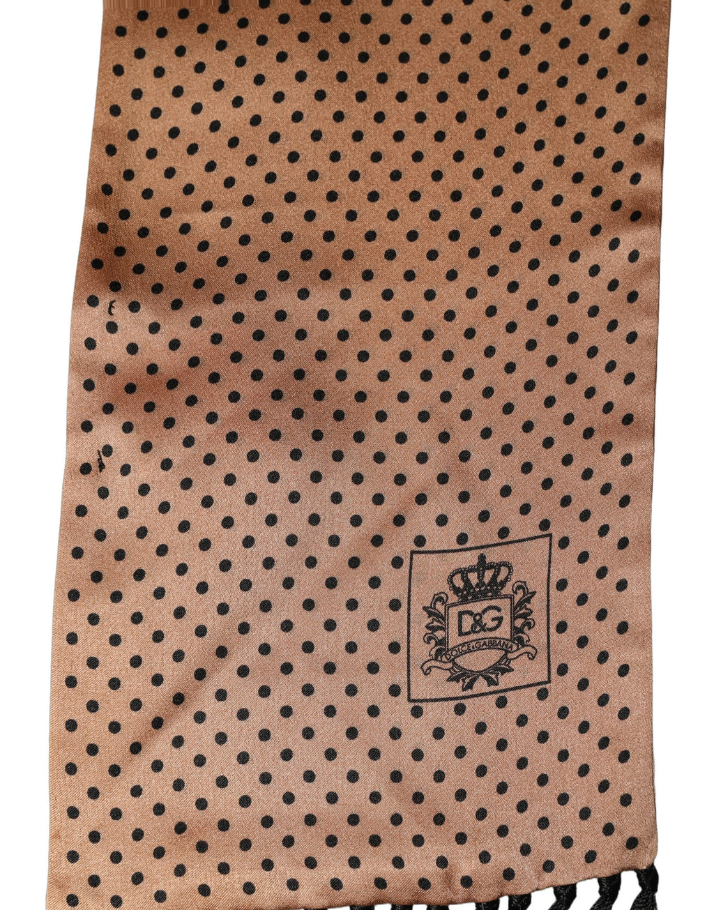 Dolce & Gabbana Brown Silk Dotted Fringed Neck Shawl Scarf