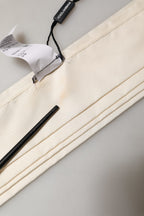 Dolce & Gabbana Men Cream Satin Silk Fringed Neck Shawl Scarf