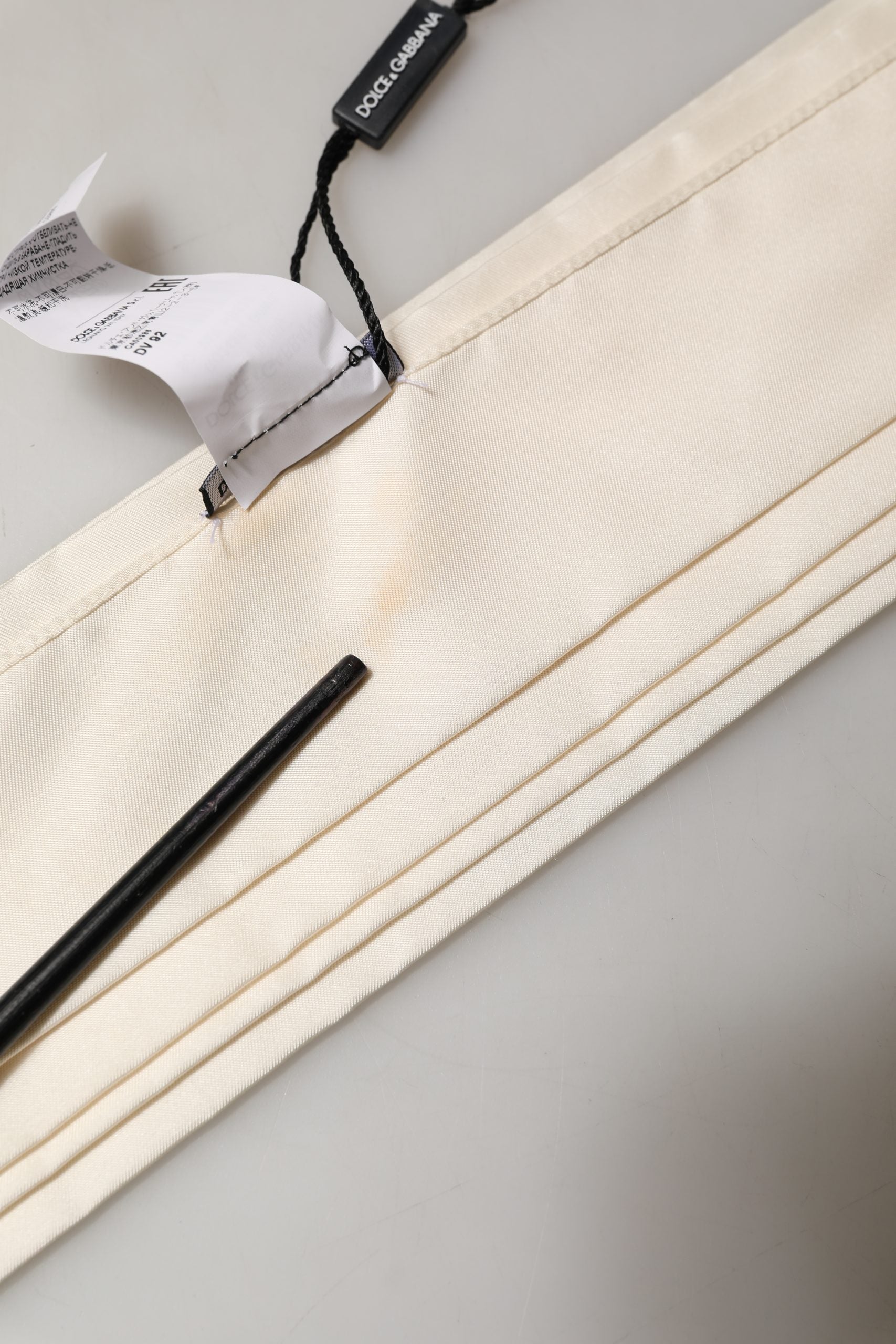 Dolce & Gabbana Men Cream Satin Silk Fringed Neck Shawl Scarf