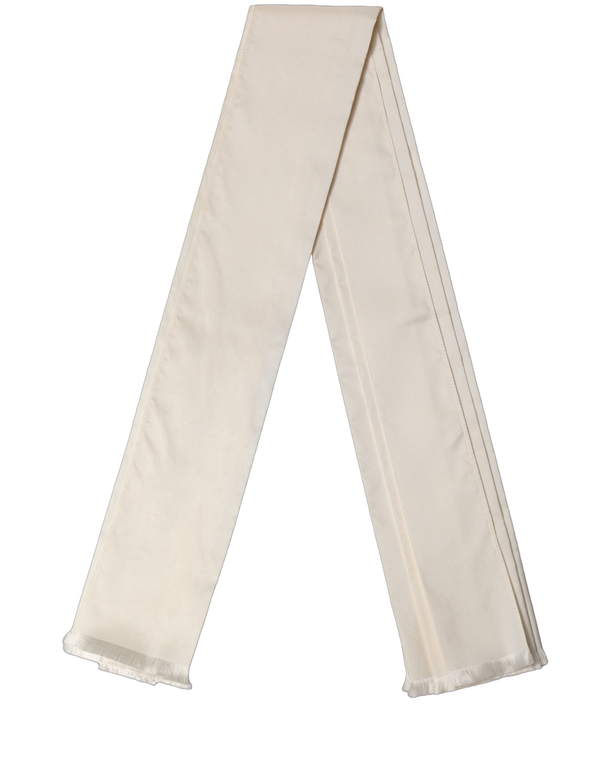 Dolce & Gabbana Men Cream Satin Silk Fringed Neck Shawl Scarf