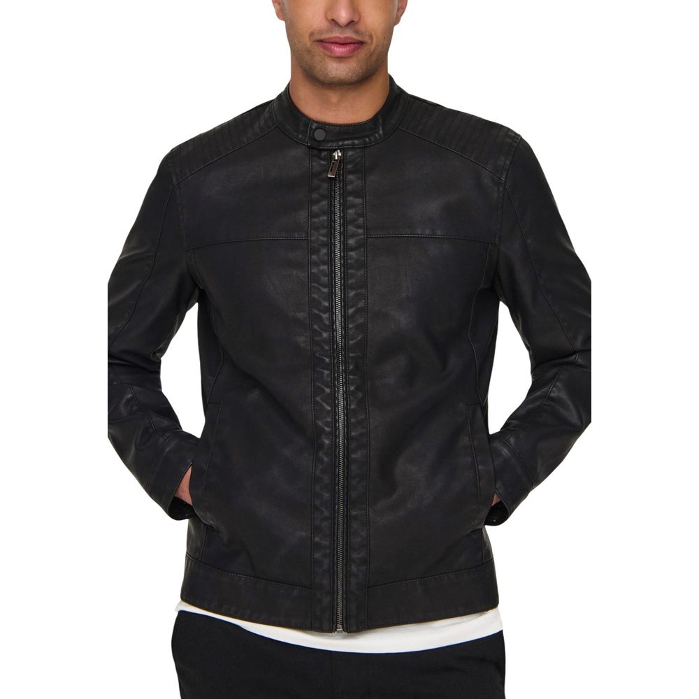 Only & Sons Black Polyester Biker Jacket