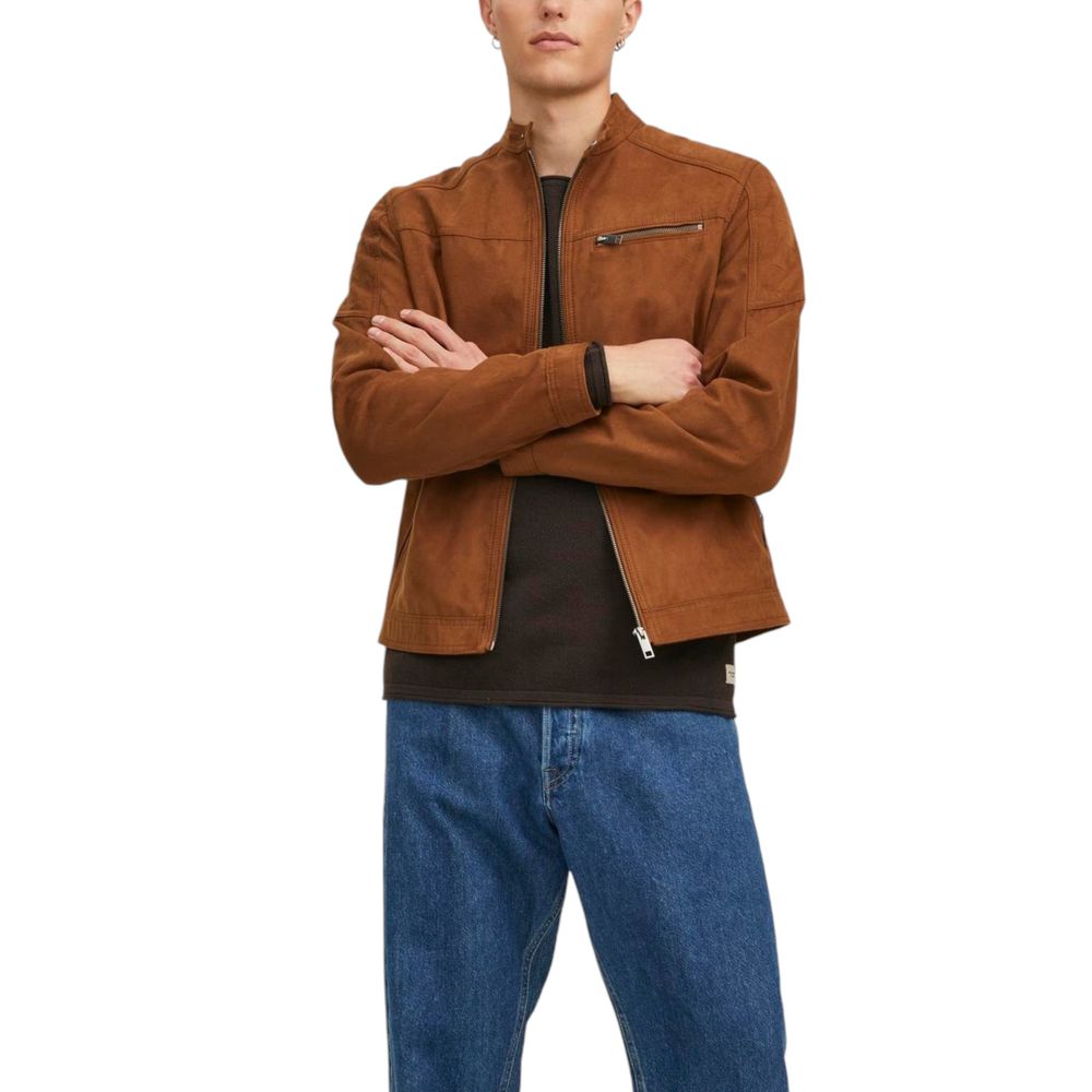Jack Jones Beige Artificial Leather Full-Length Jacket