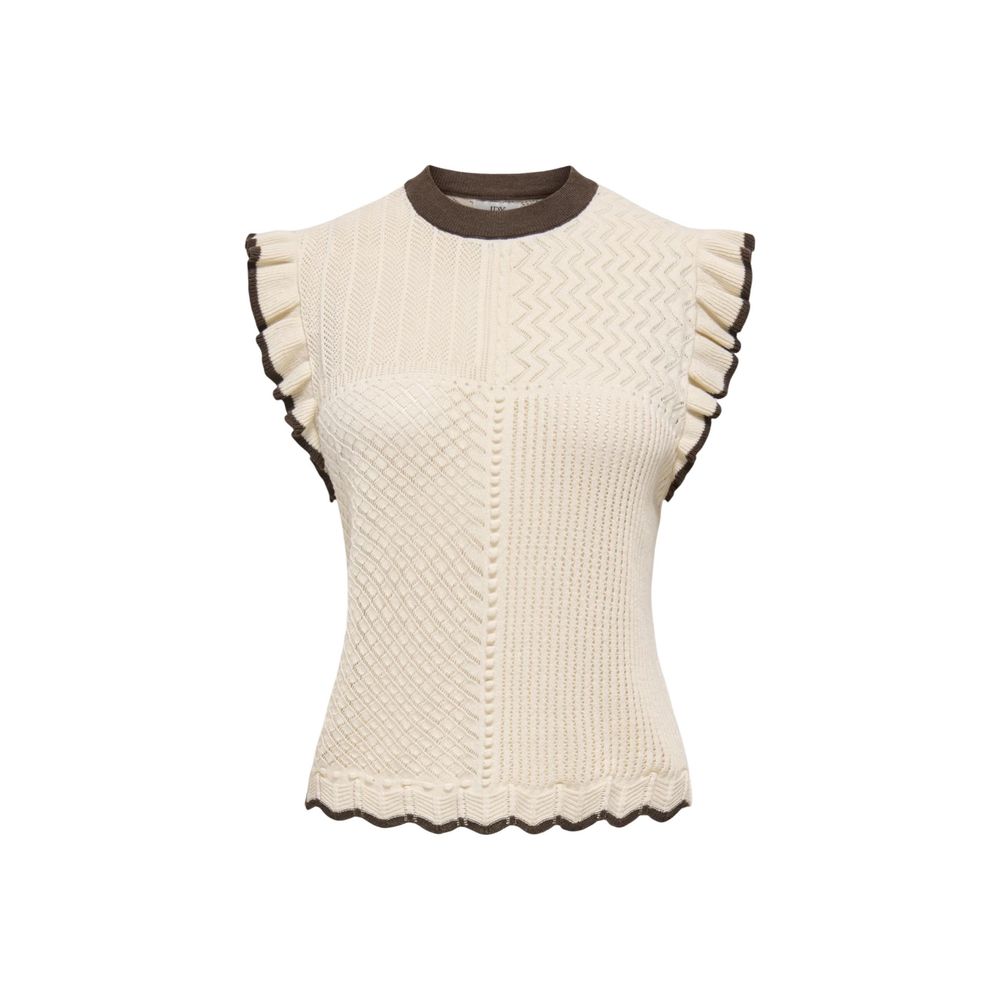 Jacqueline De Yong Beige Cotton Sleeveles T-Shirt