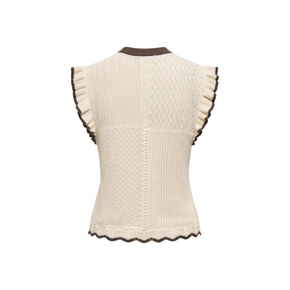 Jacqueline De Yong Beige Cotton Sleeveles T-Shirt