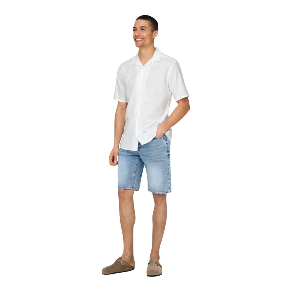 Only & Sons White Linen Shortsleeve Shirt