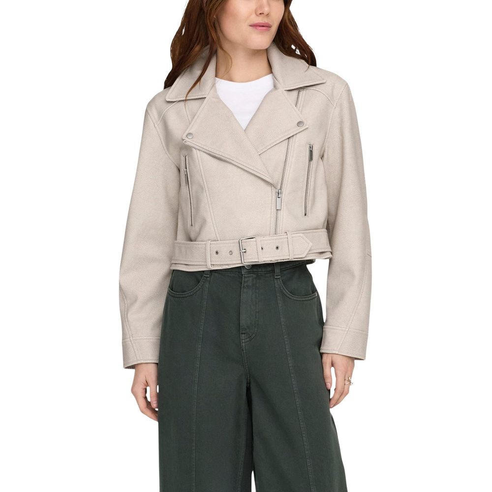 Only Beige Recycled Polyester Biker Jacket