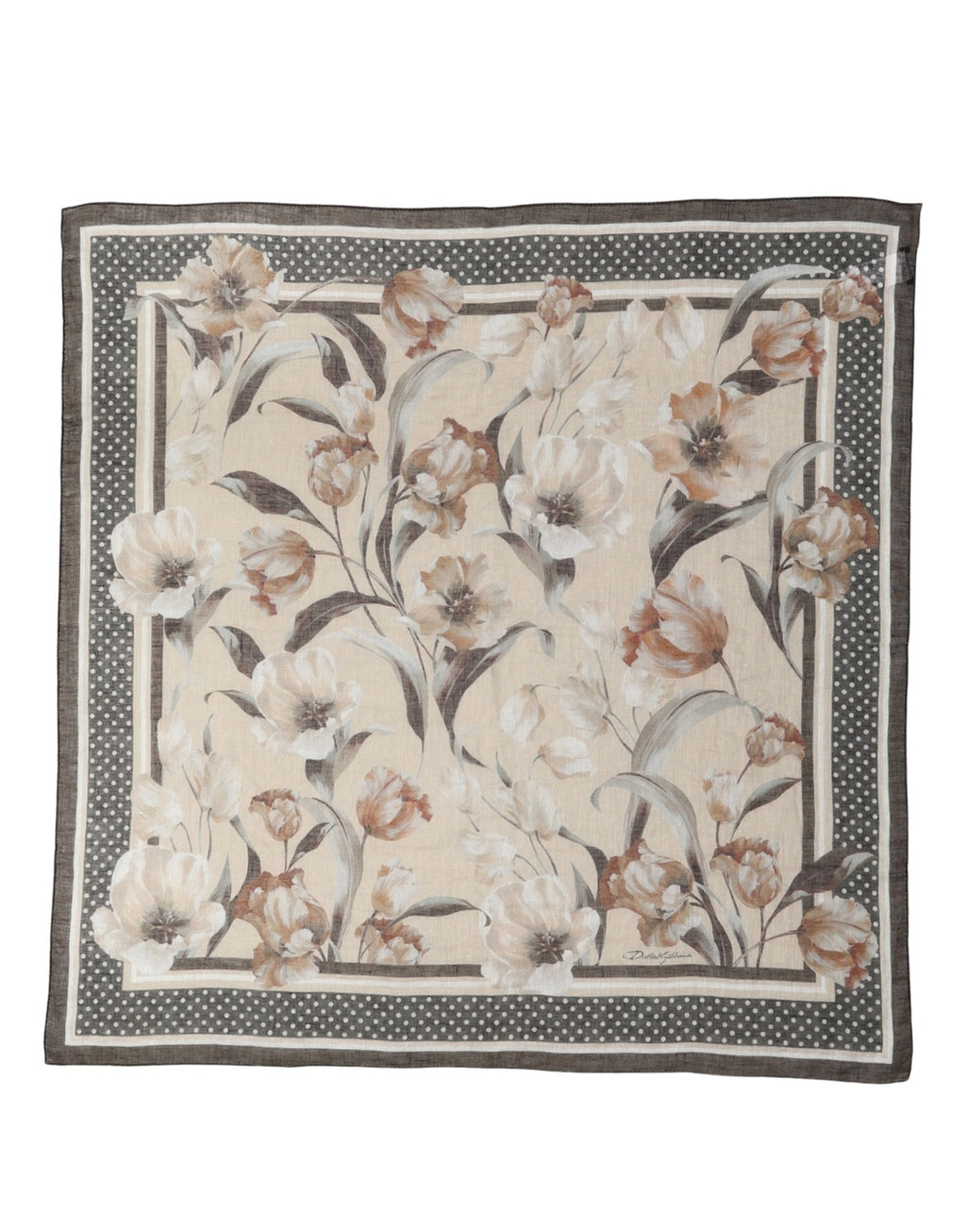 Dolce & Gabbana Men Beige Floral Linen Square Foulard Scarf