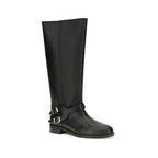 PINKO Black Calf Leather Bos Taurus Flat Boots