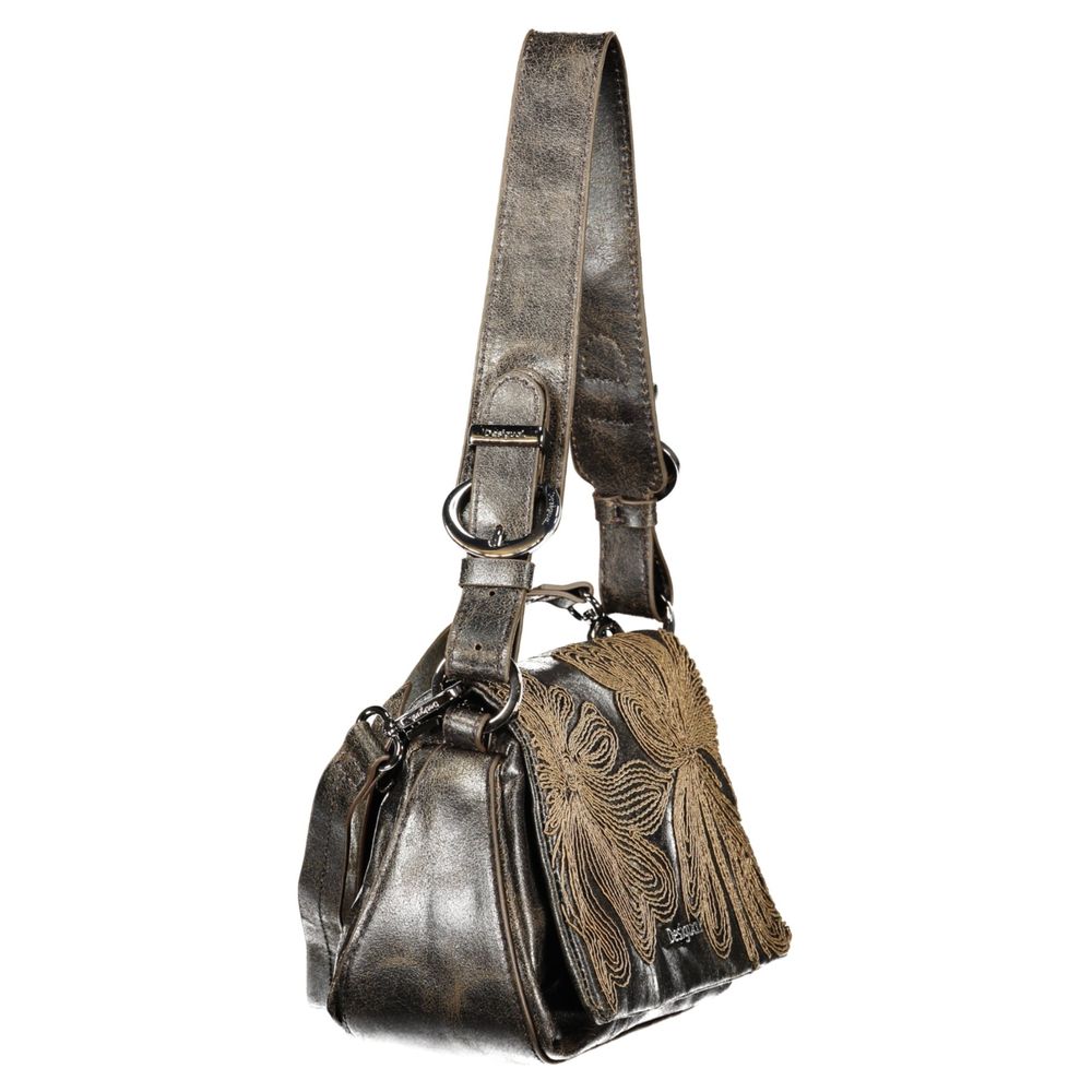 Desigual Brown Polyurethane Women's Bag with Embroidery and Magnet Closure