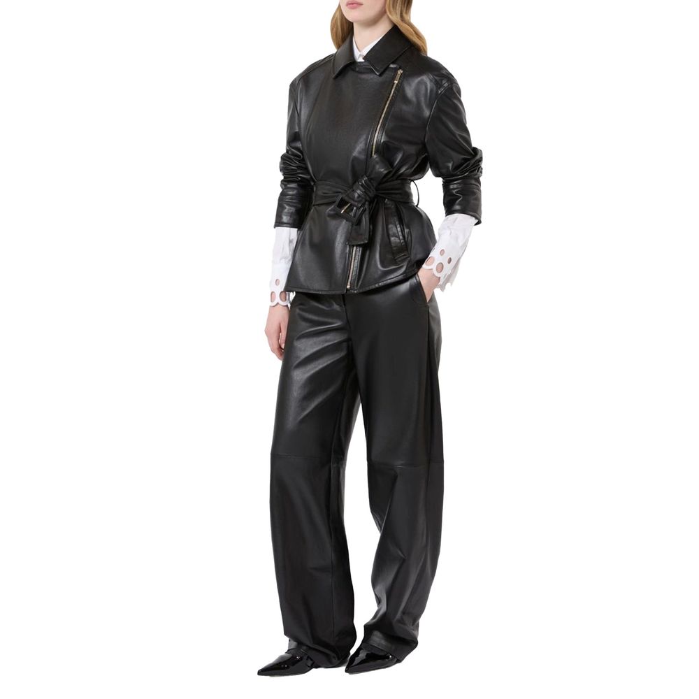 Max Mara Black Lambskin Leather Jacket