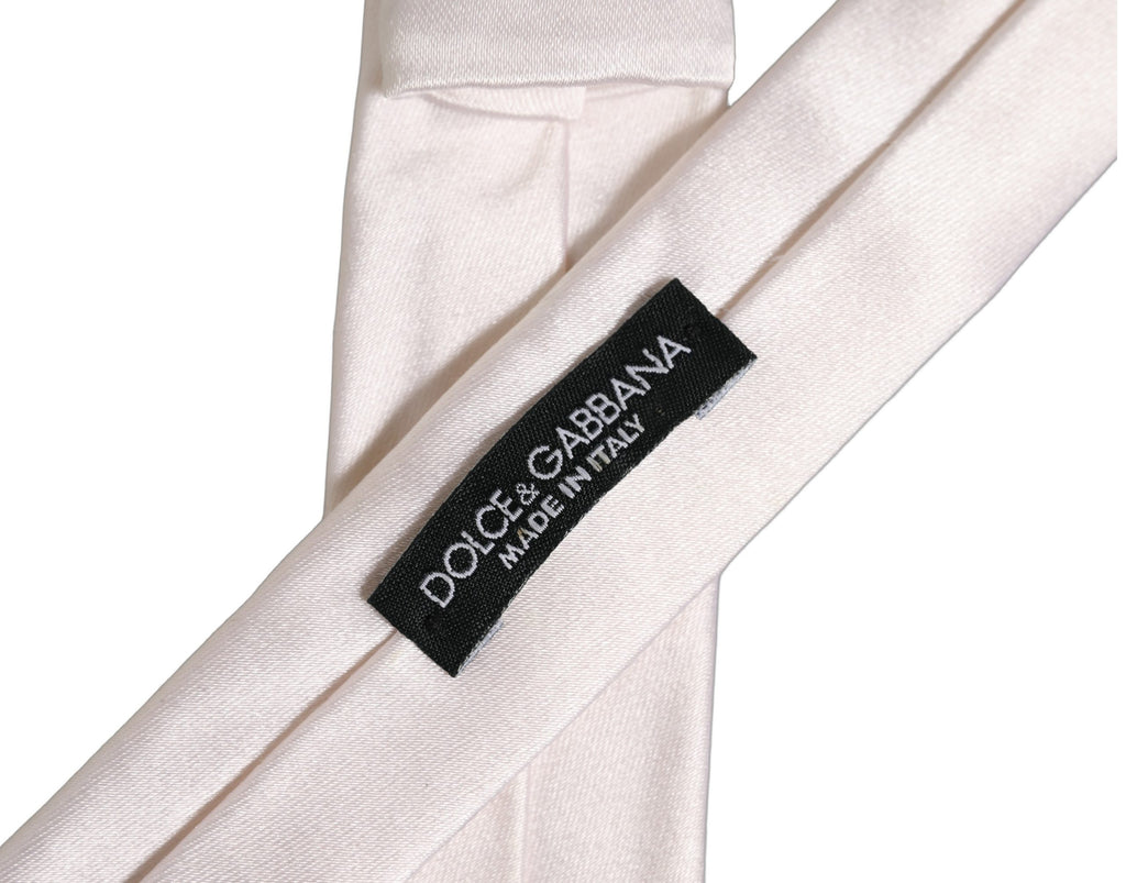 Dolce & Gabbana Men Off White Silk Satin Adjustable Tied Necktie Tie