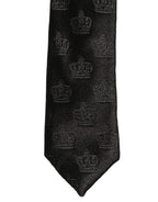 Dolce & Gabbana Men Black Crown Pattern Silk Adjustable Tied Necktie Tie