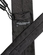 Dolce & Gabbana Men Black Polka Dot Silk Adjustable Tied Necktie Tie