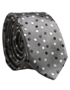 Dolce & Gabbana Men Gray Polka Dot Silk Adjustable Tied Necktie Tie
