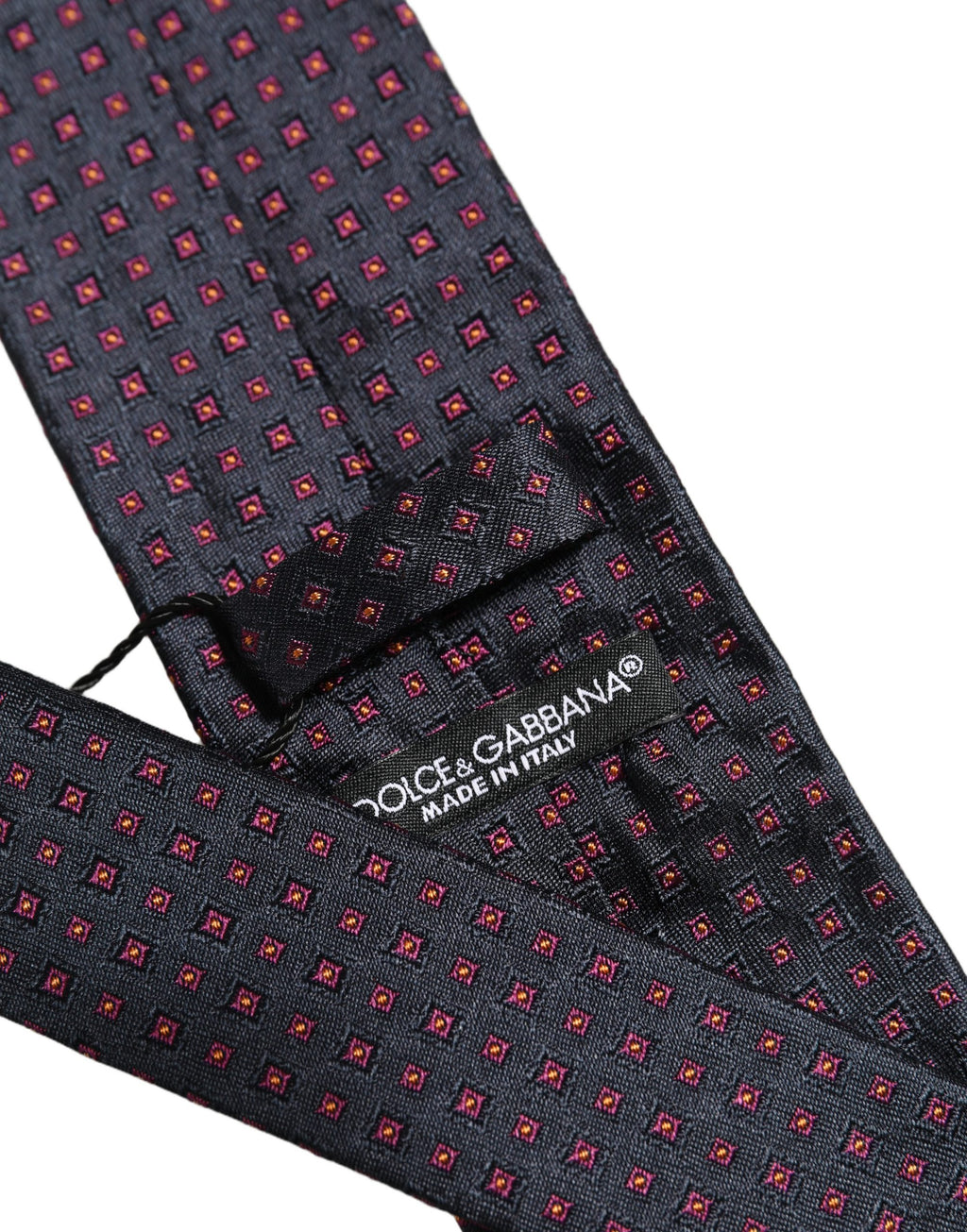Dolce & Gabbana Men Dark Blue Geometric Silk Adjustable Tied Necktie Tie