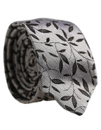 Dolce & Gabbana Men Gray Silk Leaf Pattern Adjustable Tied Necktie Tie