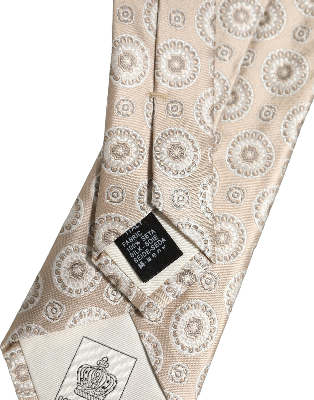 Dolce & Gabbana Beige Silk Medallion Circle Adjustable Tied Necktie Tie
