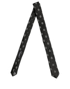 Dolce & Gabbana Black Crest Emblem Silk Adjustable Necktie Accessory Tie