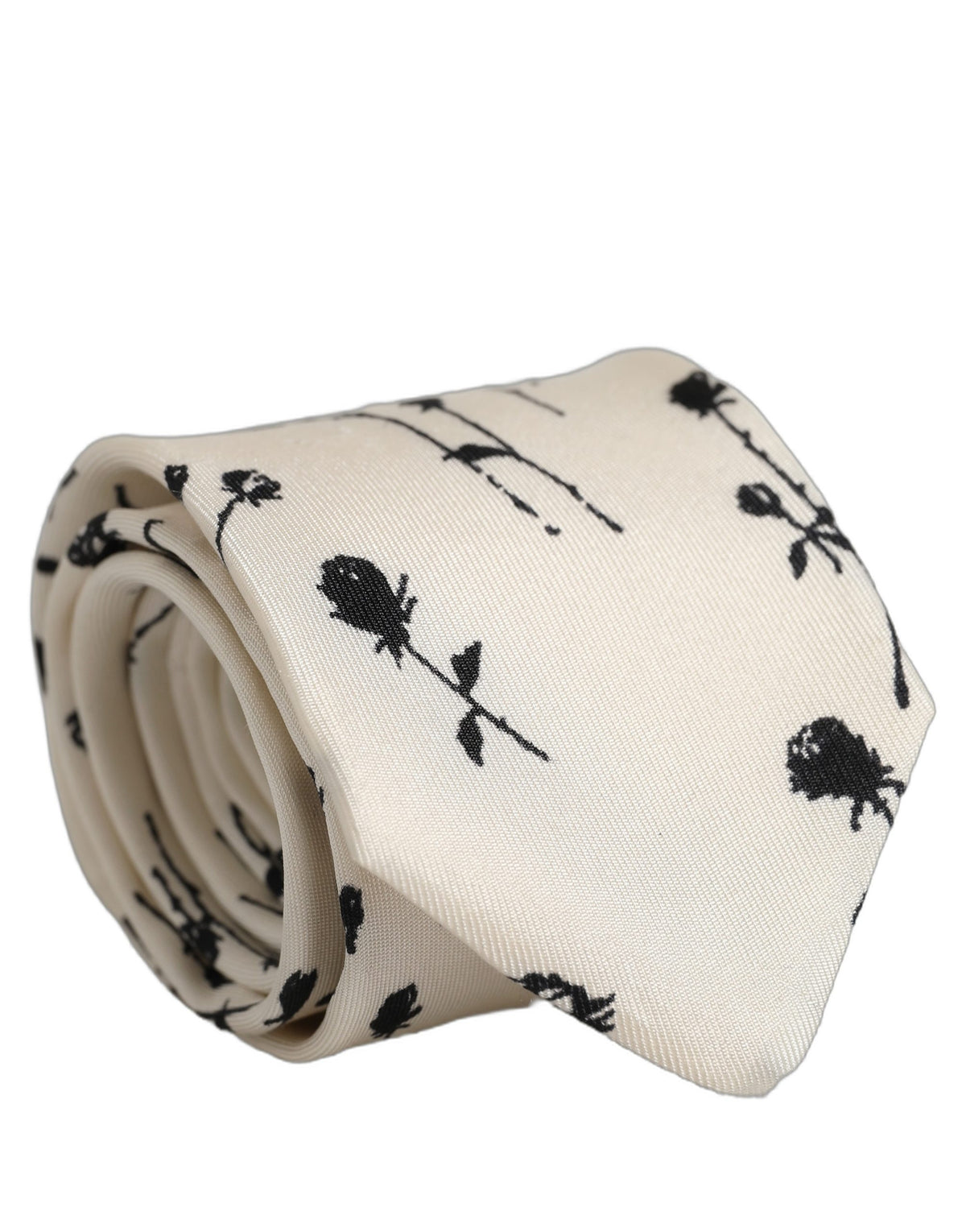 Dolce & Gabbana Off White Floral Print Adjustable Necktie Accessory Tie
