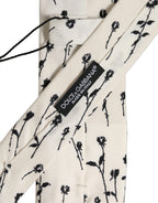 Dolce & Gabbana Off White Floral Print Adjustable Necktie Accessory Tie