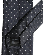 Dolce & Gabbana Dark Blue Polka Dot Silk Adjustable Necktie Accessory Tie