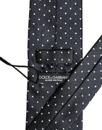 Dolce & Gabbana Dark Blue Polka Dot Silk Adjustable Necktie Accessory Tie