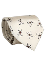 Dolce & Gabbana Off White Printed Silk Adjustable Necktie Accessory  Tie