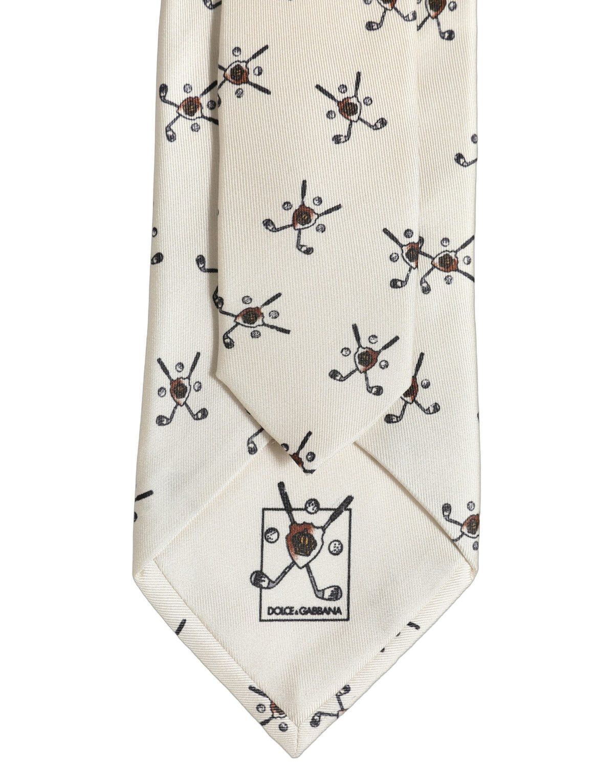 Dolce & Gabbana Off White Printed Silk Adjustable Necktie Accessory  Tie