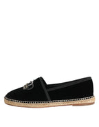 Dolce & Gabbana Black Embellished Crown Flat Espadrilles Shoes