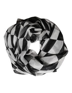 Dolce & Gabbana White Black Checkered Silk Foulard Scarf