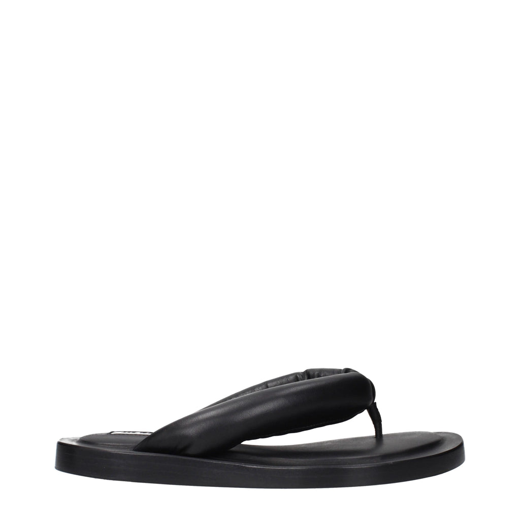 Jil Sander Black Leather Flip-Flop Sandals