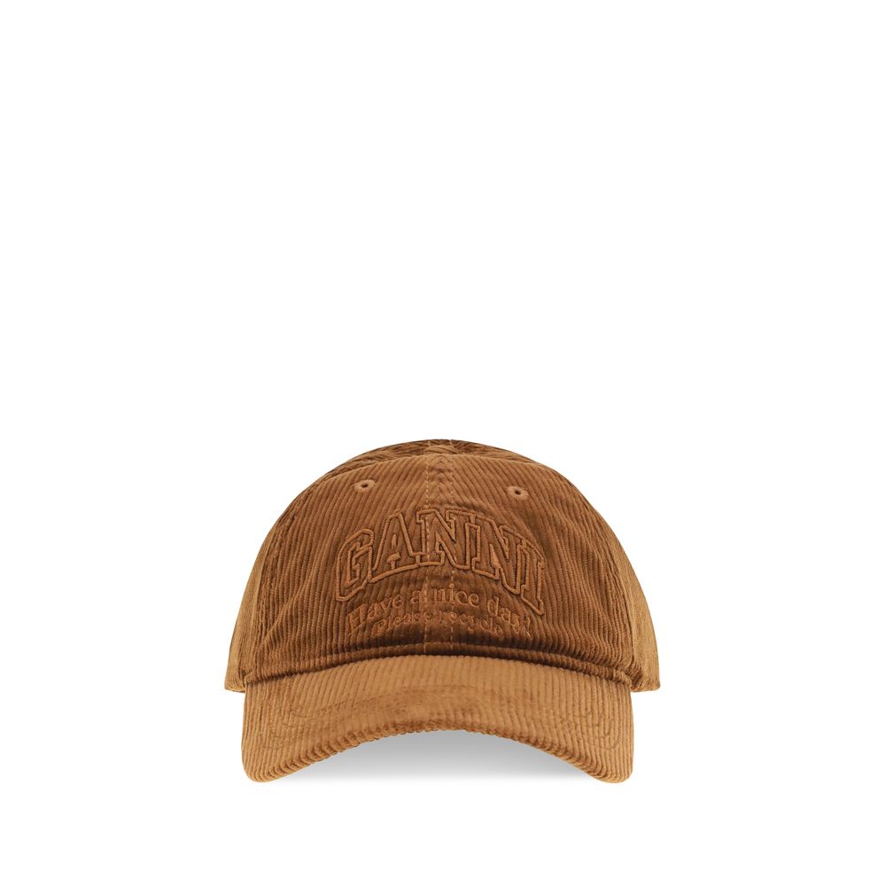 Ganni Brown Cotton Cap (Baseball Hat)