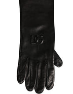 Dolce & Gabbana Black Genuine Leather Embossed DG Logo Gloves