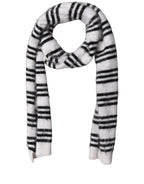 Dolce & Gabbana White Black Striped Skinny Neck Warmer Scarf