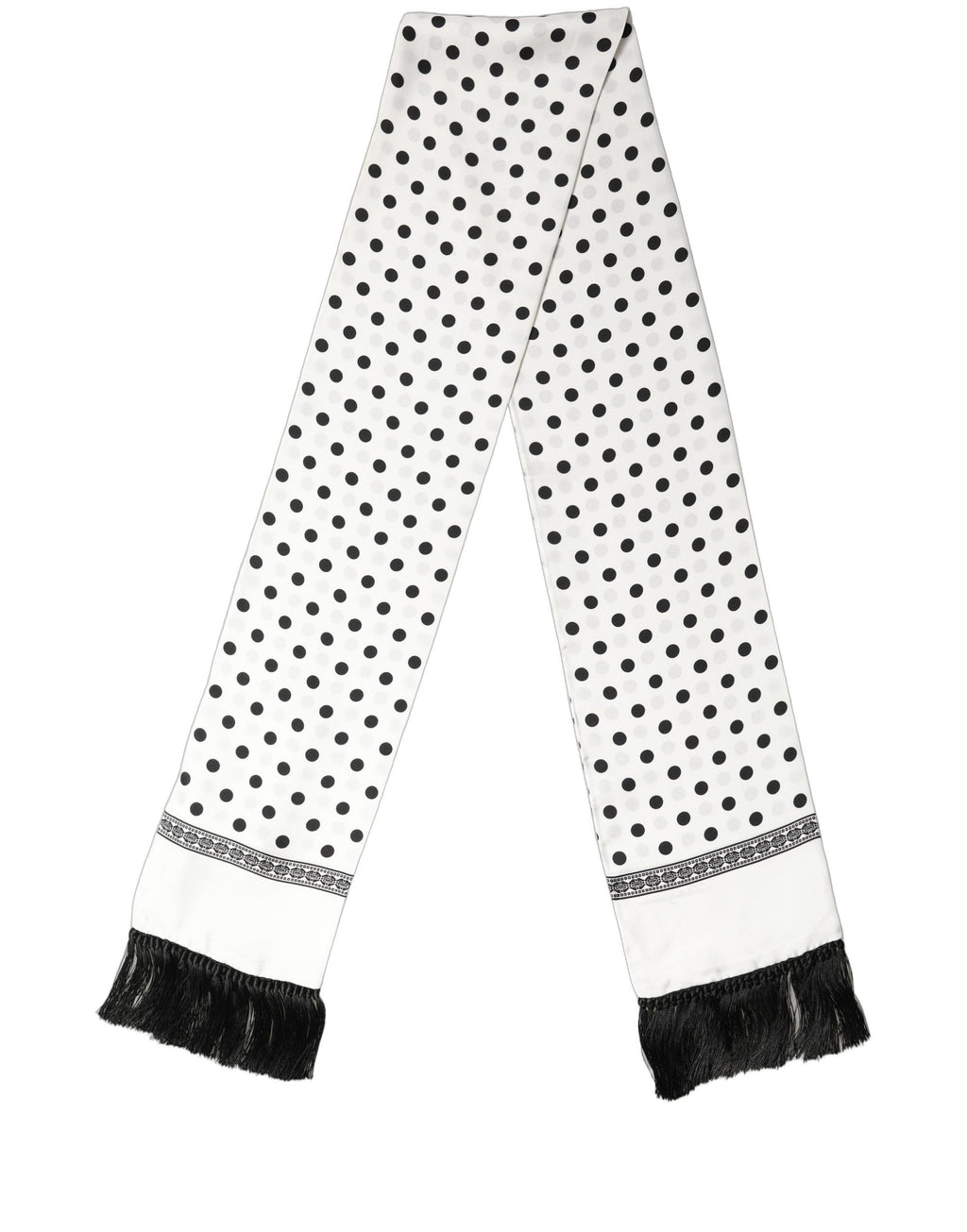 Dolce & Gabbana White Black Polka Dot Fringed Shawl Scarf