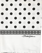 Dolce & Gabbana White Black Polka Dot Fringed Shawl Scarf